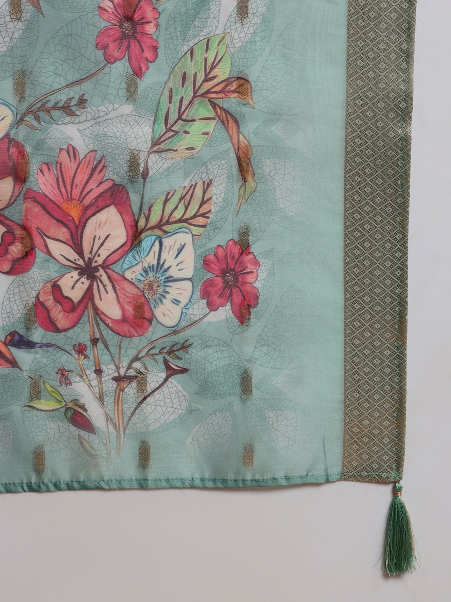 Viridian Blue Embroidered Viscose Women's Kurta, Pyjama & Dupatta Set