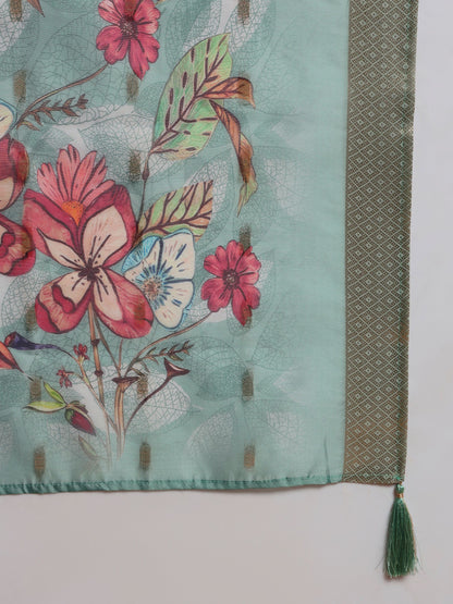 Viridian Blue Embroidered Viscose Women's Kurta, Pyjama & Dupatta Set