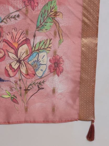 Salmon Orange Embroidered Viscose Women's Kurta, Pyjama & Dupatta Set