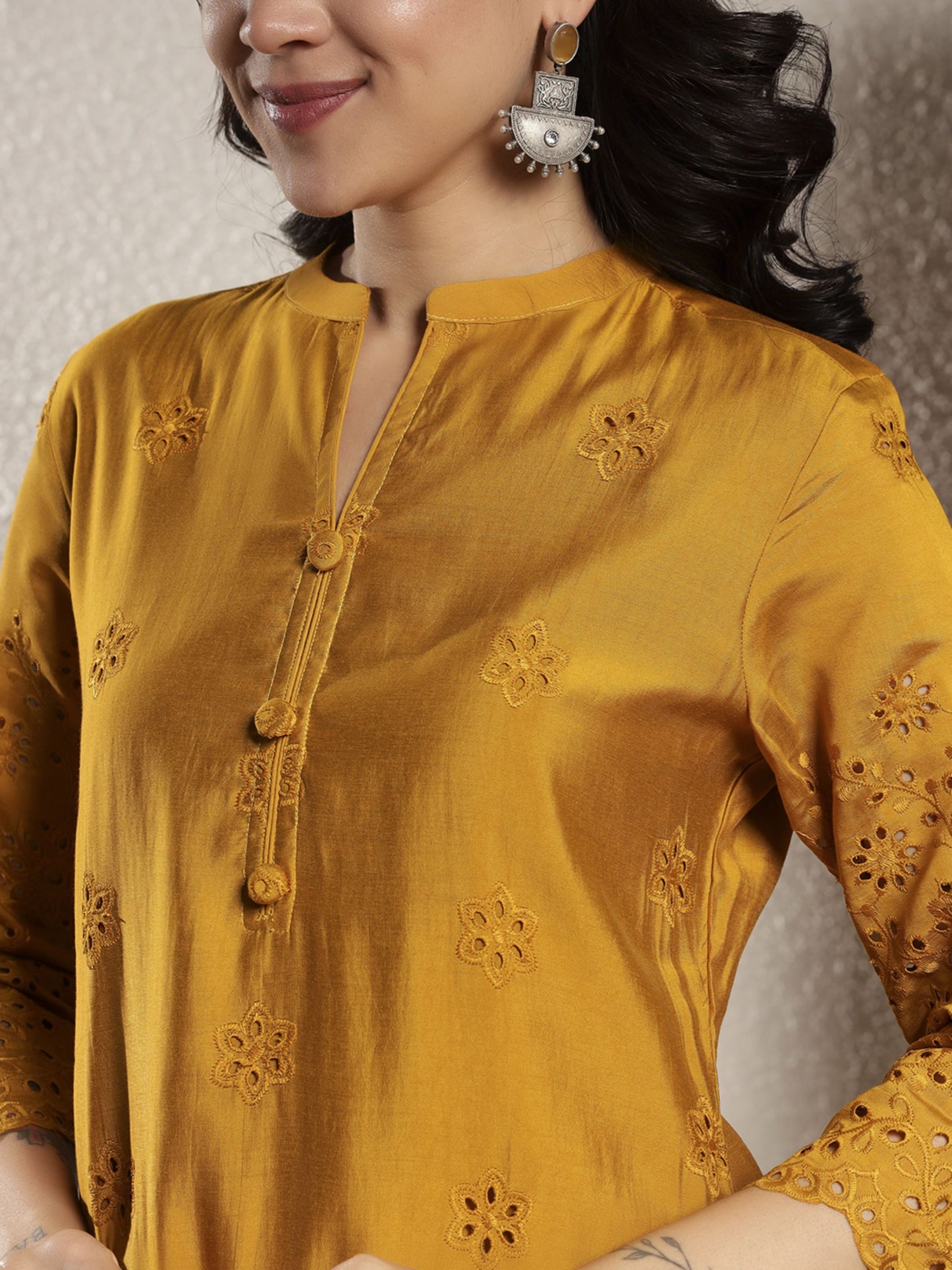 Mustard Schiffily Viscose Women's Kurta, Pyjama & Dupatta Set