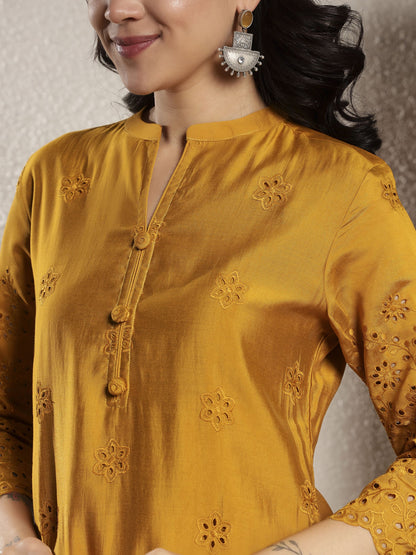 Mustard Schiffily Viscose Women's Kurta, Pyjama & Dupatta Set