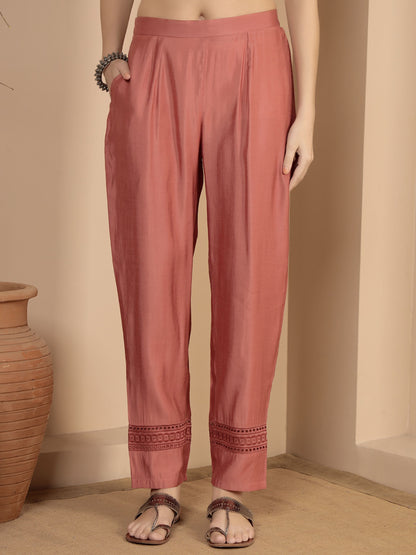 Peach Embroidered Viscose Women's Kurta, Pyjama & Dupatta Set