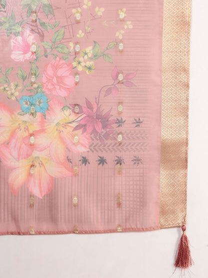 Peach Embroidered Viscose Women's Kurta, Pyjama & Dupatta Set