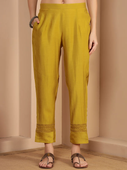 Dijon Yellow Embroidered Viscose Women's Kurta, Pyjama & Dupatta Set