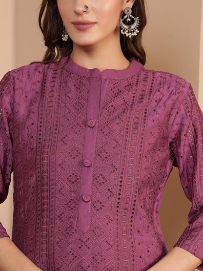 Deep Ruby Embroidered Viscose Women's Kurta, Pyjama & Dupatta Set