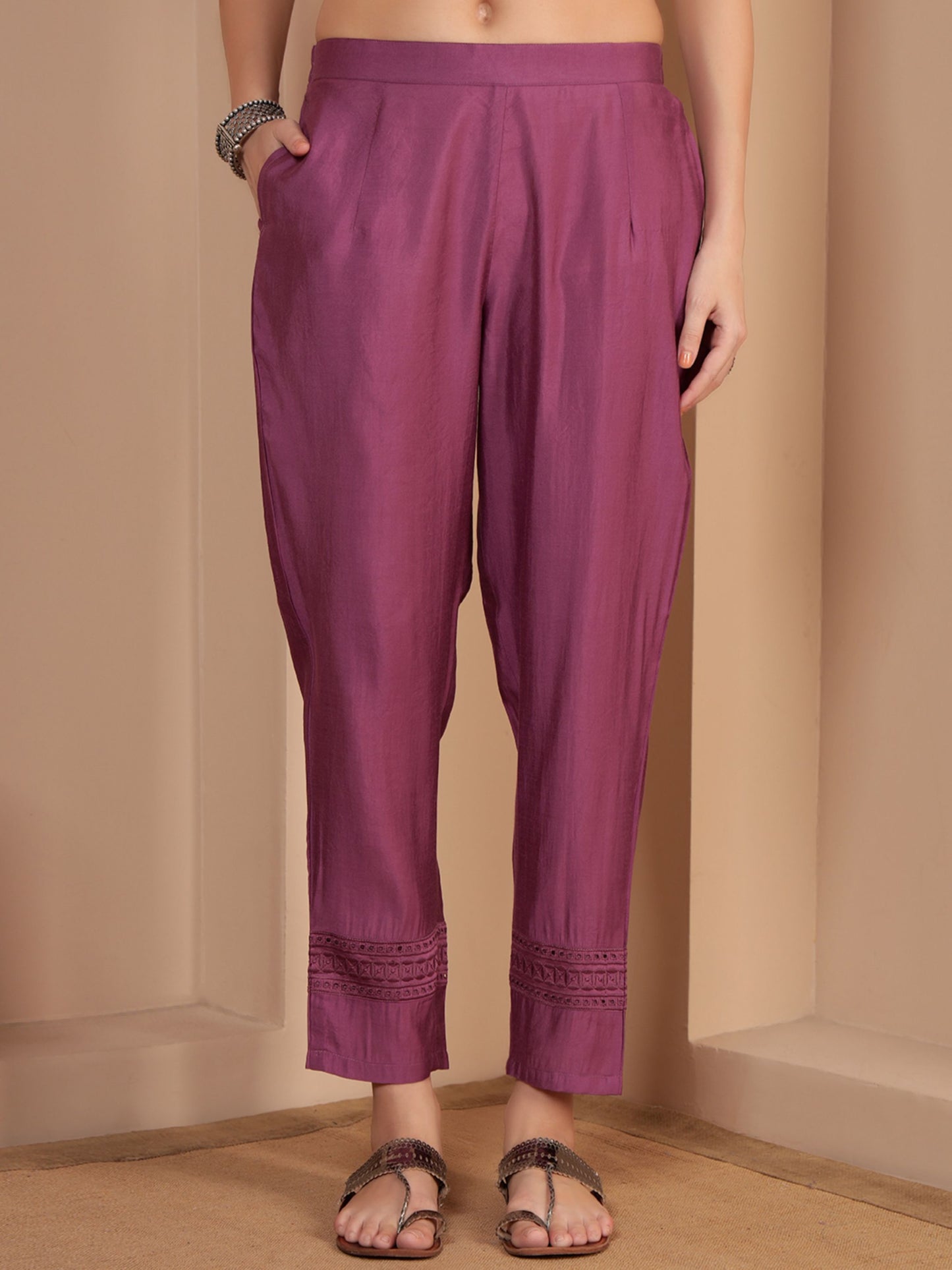 Deep Ruby Embroidered Viscose Women's Kurta, Pyjama & Dupatta Set