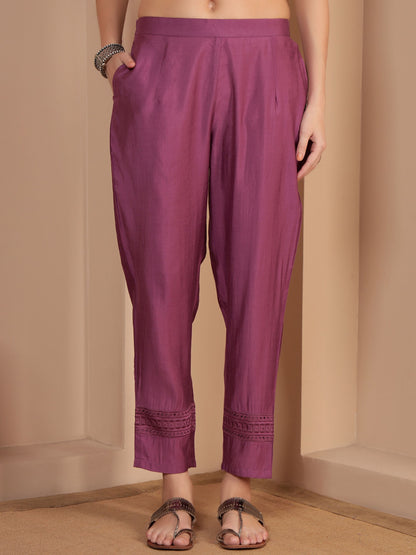 Deep Ruby Embroidered Viscose Women's Kurta, Pyjama & Dupatta Set