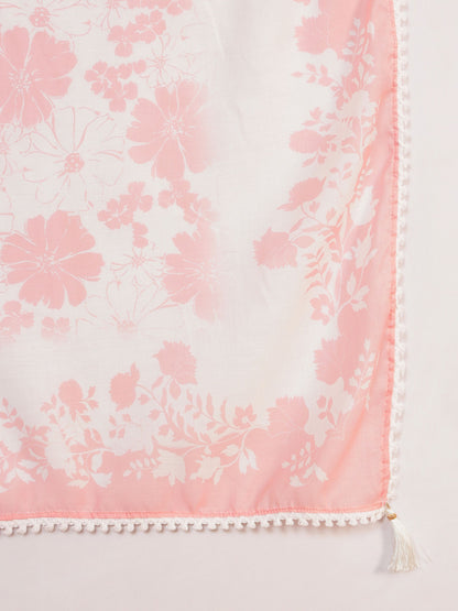 Peach Embroidered Viscose Women's Kurta, Pyjama & Dupatta Set