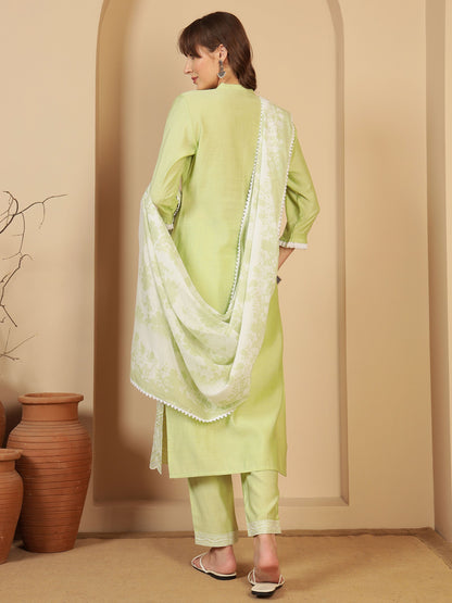 Pastel Green Embroidered Viscose Women's Kurta, Pyjama & Dupatta Set