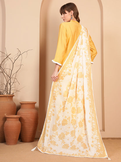 Daisy Yellow Embroidered Viscose Women's Kurta, Pyjama & Dupatta Set