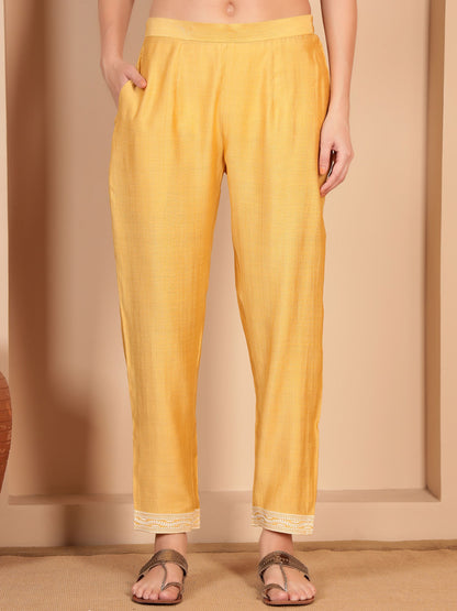 Daisy Yellow Embroidered Viscose Women's Kurta, Pyjama & Dupatta Set