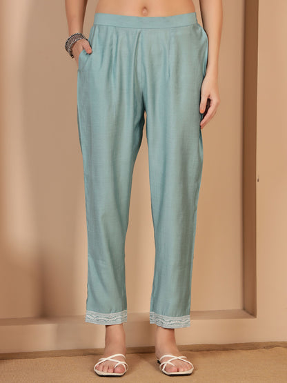 Powder Blue Embroidered Viscose Women's Kurta, Pyjama & Dupatta Set