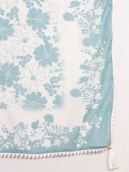 Powder Blue Embroidered Viscose Women's Kurta, Pyjama & Dupatta Set