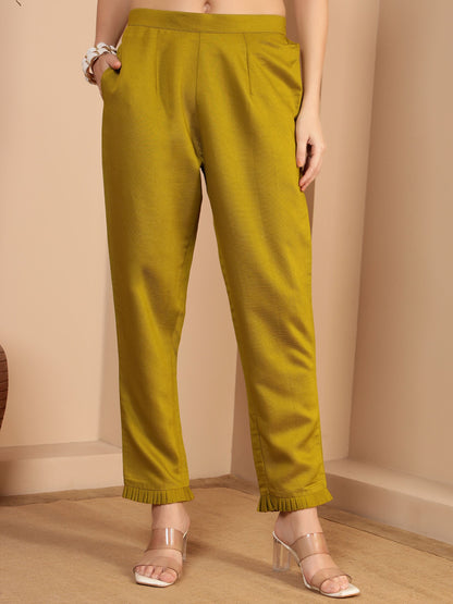 Dijon Yellow Embroidered Viscose Women's Kurta, Pyjama & Dupatta Set