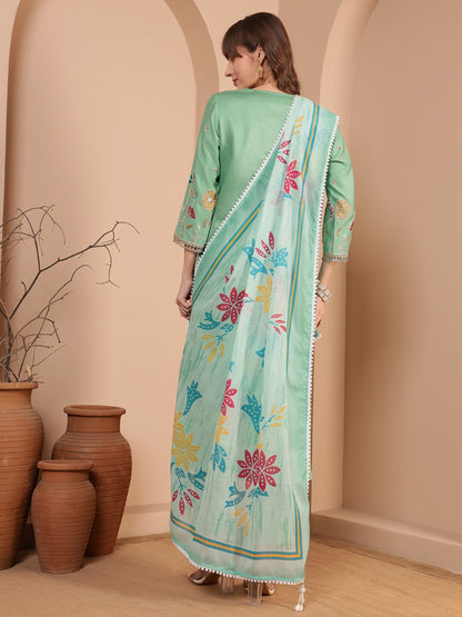 Mint Green Embroidered Viscose Women's Kurta, Pyjama & Dupatta Set