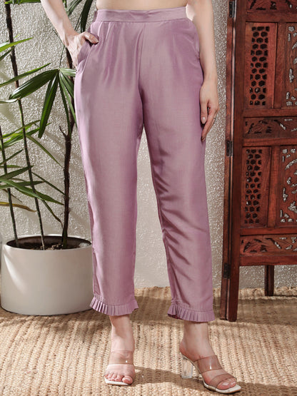 Lilac Purple Embroidered Silk Women's Kurta, Pyjama & Dupatta Set