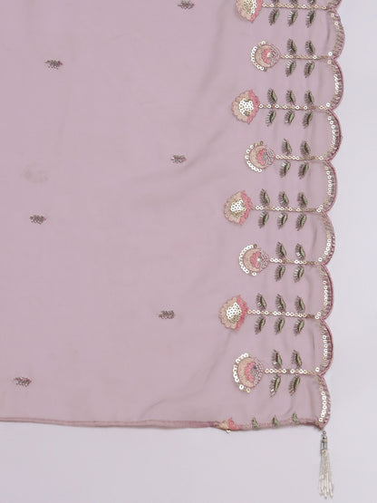 Lilac Purple Embroidered Silk Women's Kurta, Pyjama & Dupatta Set