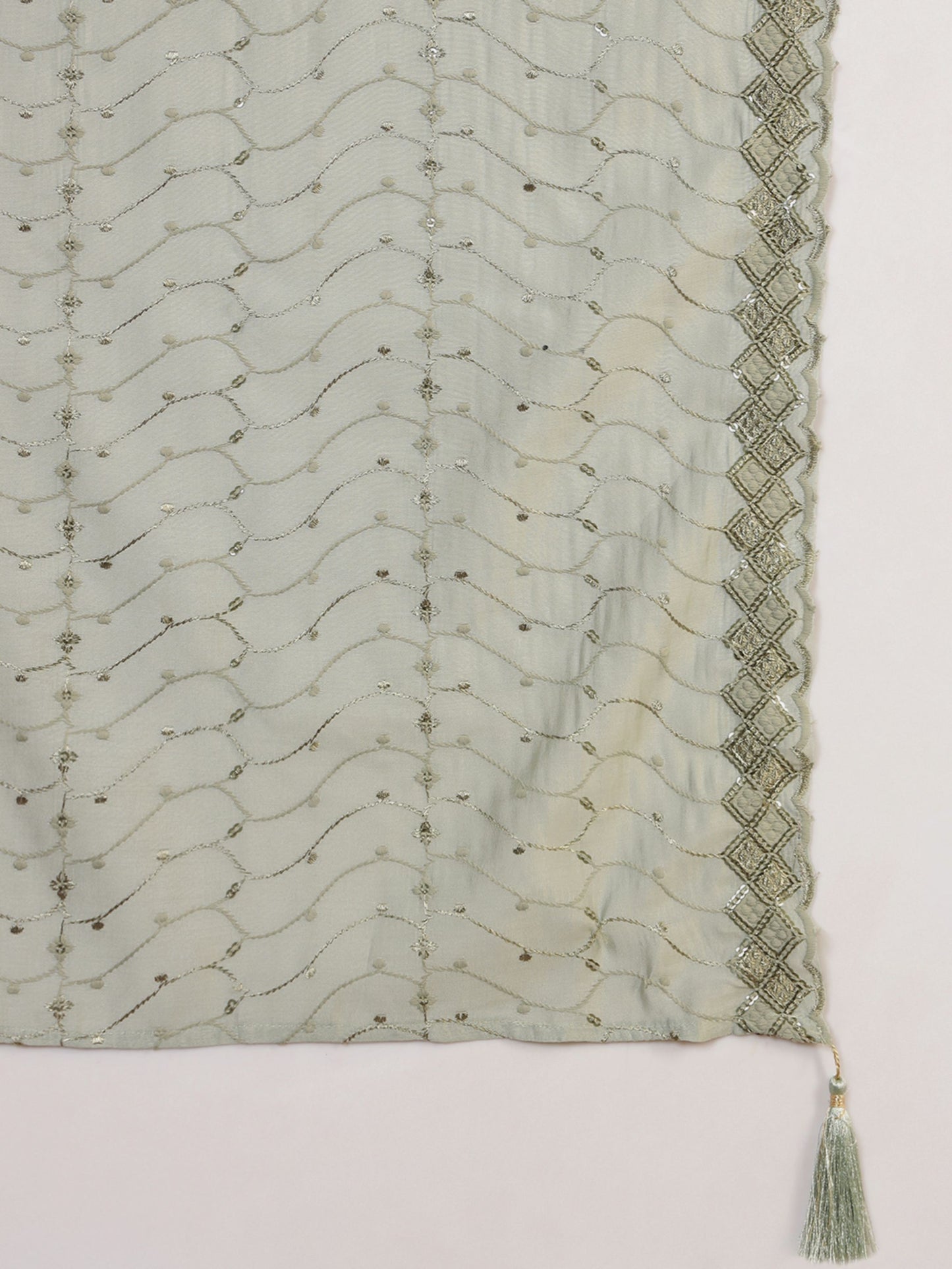 Sage Green Embroidered Silk Blend Women's Kurta, Pyjama & Dupatta Set