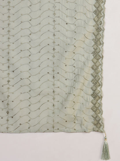 Sage Green Embroidered Silk Blend Women's Kurta, Pyjama & Dupatta Set