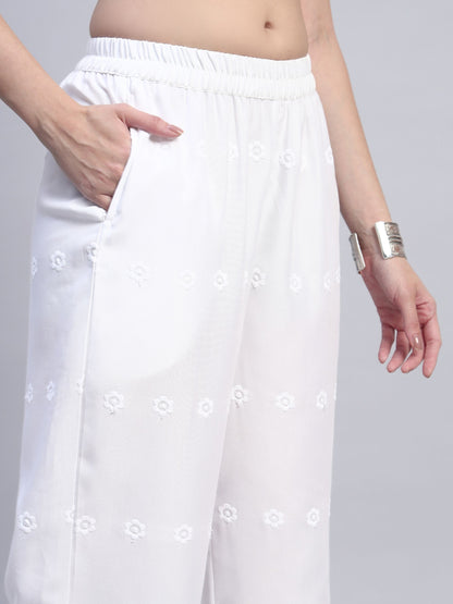 White Chikankari Cotton blend Women's Palazzo