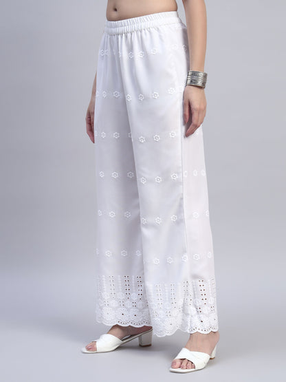 White Chikankari Cotton blend Women's Palazzo