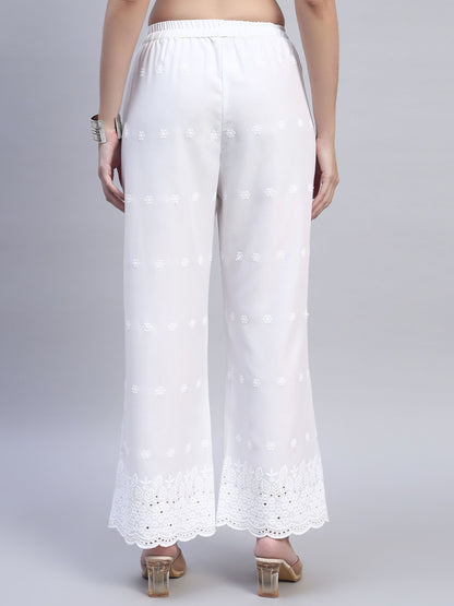 White Chikankari Cotton blend Women's Palazzo