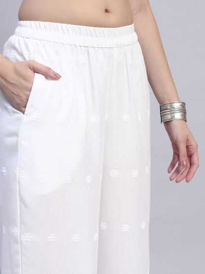 White Chikankari Cotton blend Women's Palazzo