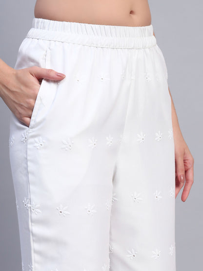 White Chikankari Cotton blend Women's Palazzo