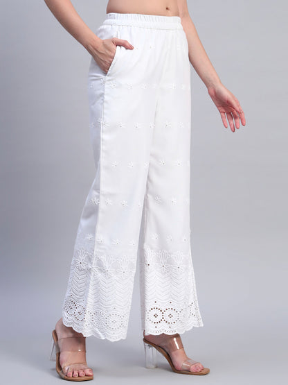 White Chikankari Cotton blend Women's Palazzo
