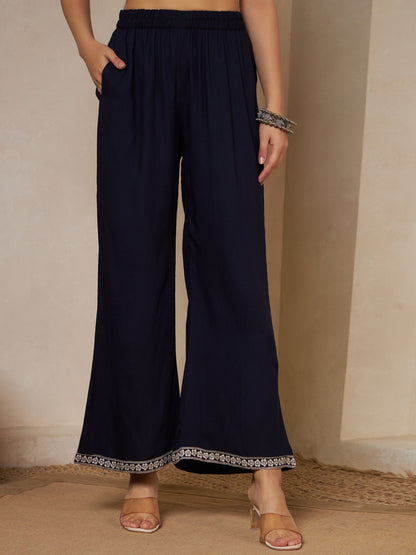 Wine Printed Rayon Women's Kurta and Palazzo Set