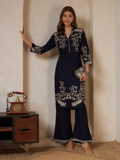 Wine Printed Rayon Women's Kurta and Palazzo Set