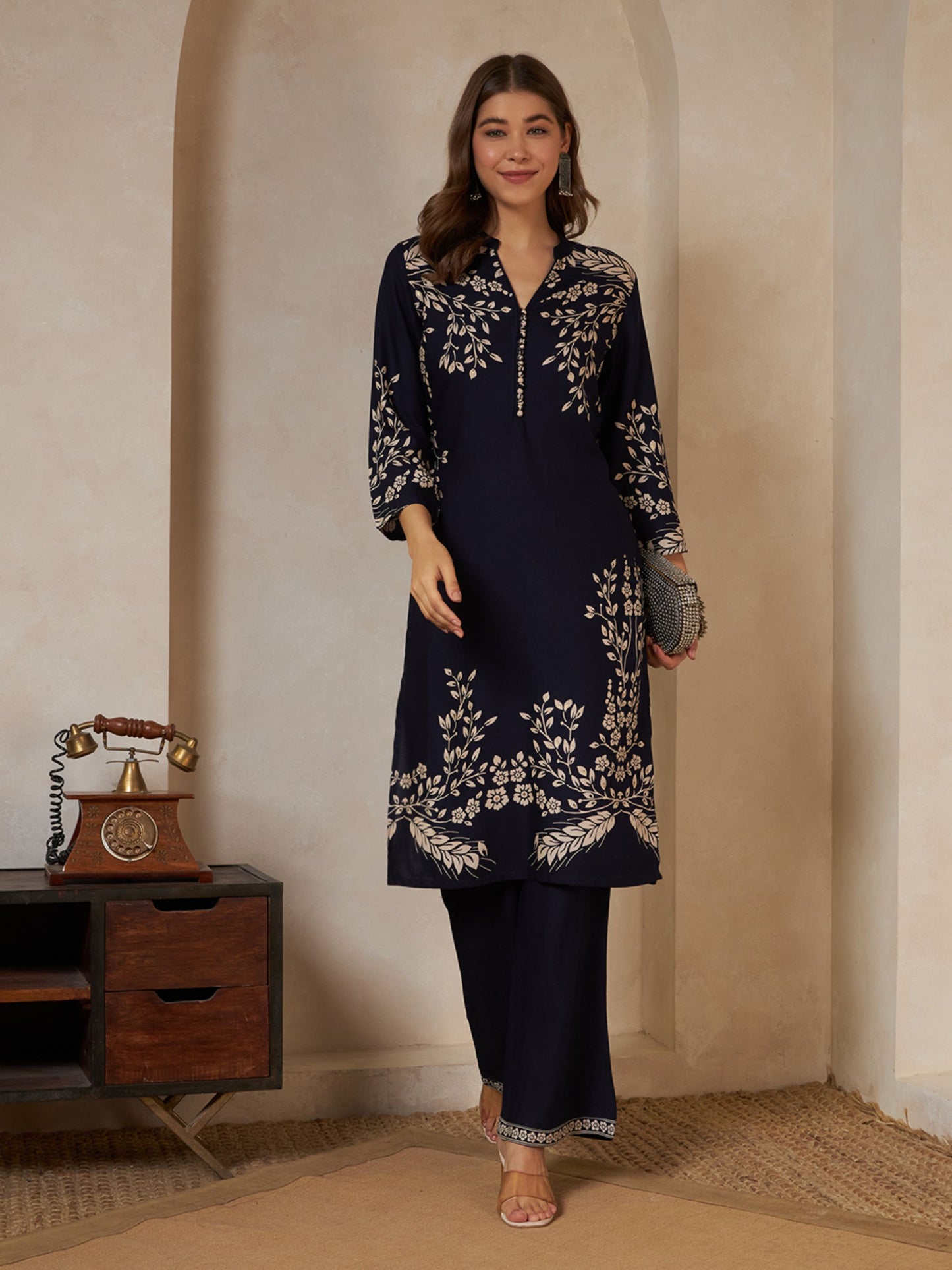 Wine Printed Rayon Women's Kurta and Palazzo Set