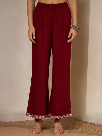 Wine Printed Rayon Women's Kurta and Palazzo Set