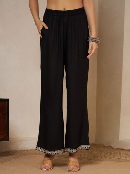 Wine Printed Rayon Women's Kurta and Palazzo Set