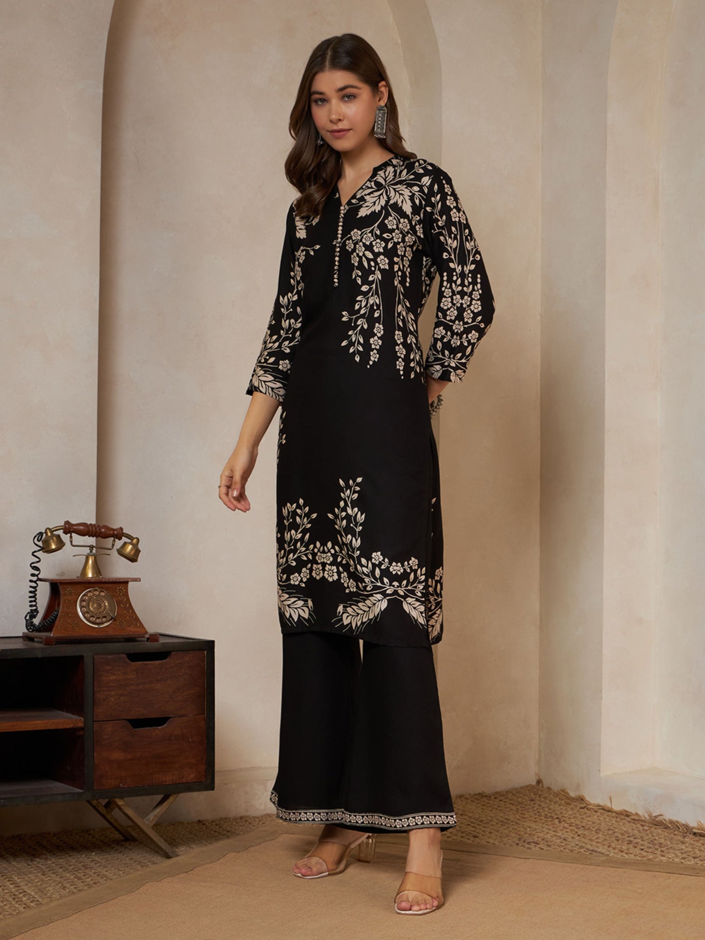 Wine Printed Rayon Women's Kurta and Palazzo Set
