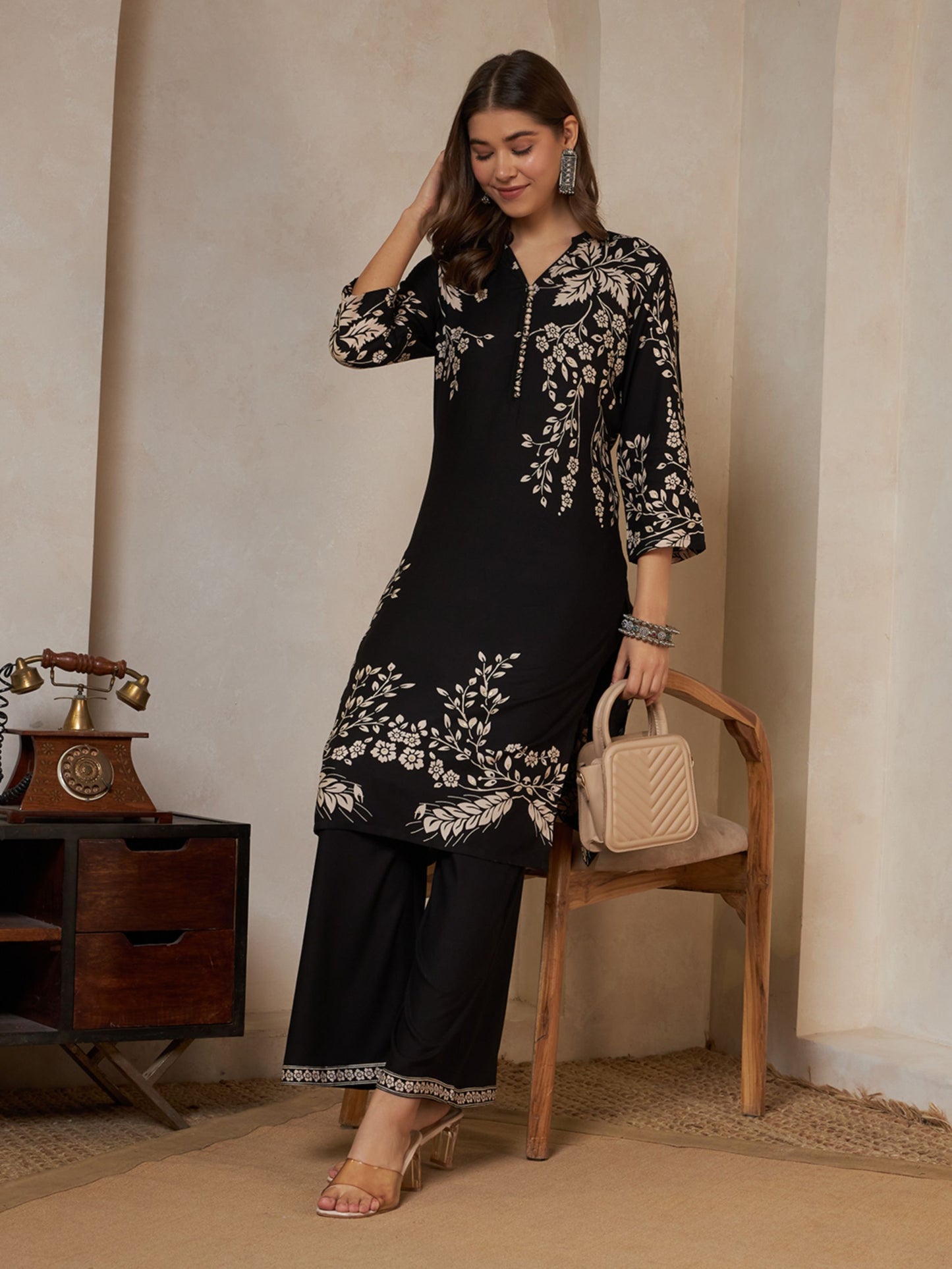 Wine Printed Rayon Women's Kurta and Palazzo Set