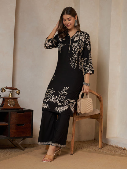 Wine Printed Rayon Women's Kurta and Palazzo Set