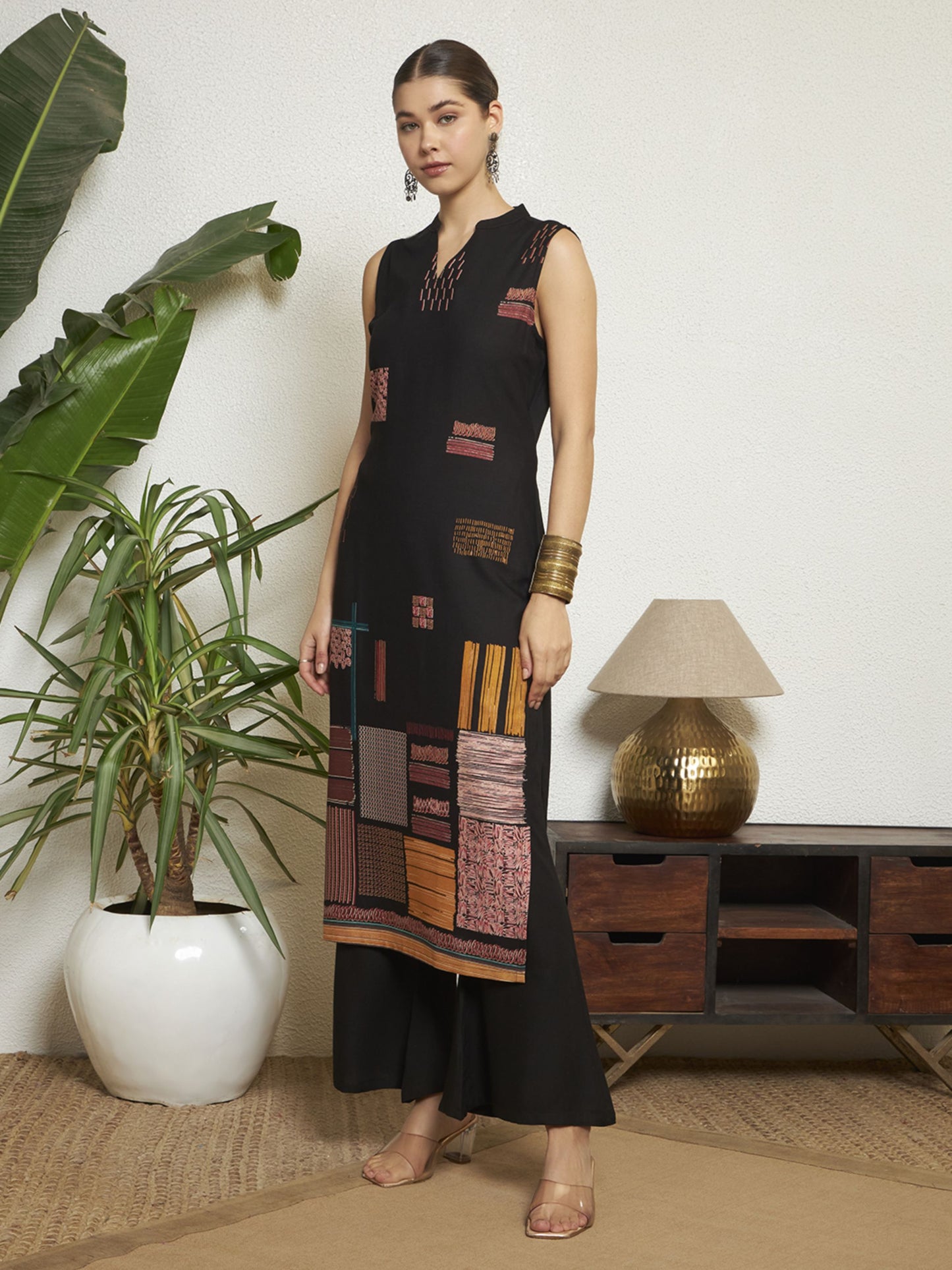 Navy Blue Printed Rayon Women's Kurta and Palazzo Set