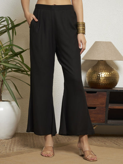 Navy Blue Printed Rayon Women's Kurta and Palazzo Set