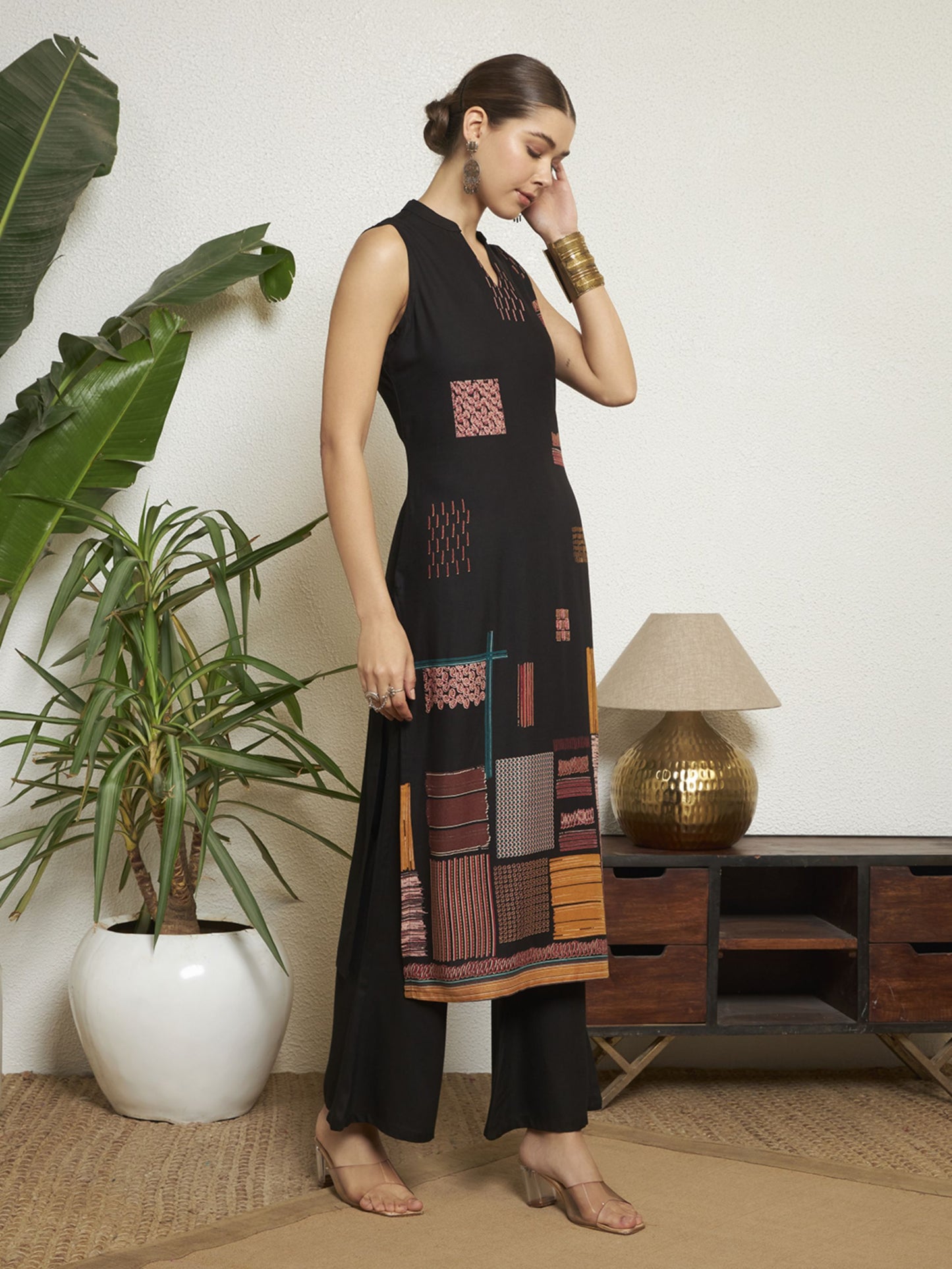 Wine Printed Rayon Women's Kurta and Palazzo Set