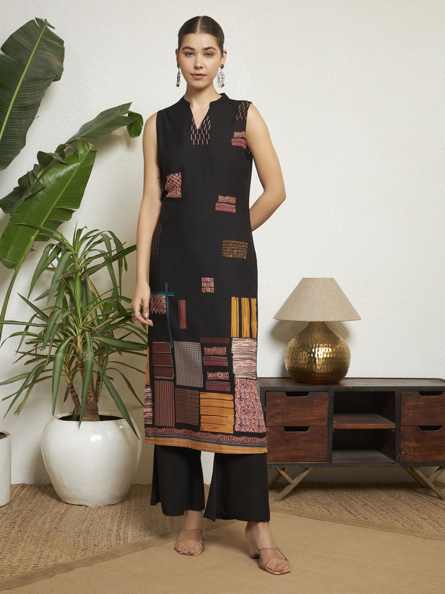 Wine Printed Rayon Women's Kurta and Palazzo Set