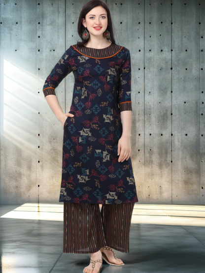 Women's Printed Rayon Kurta and Palazzo Set